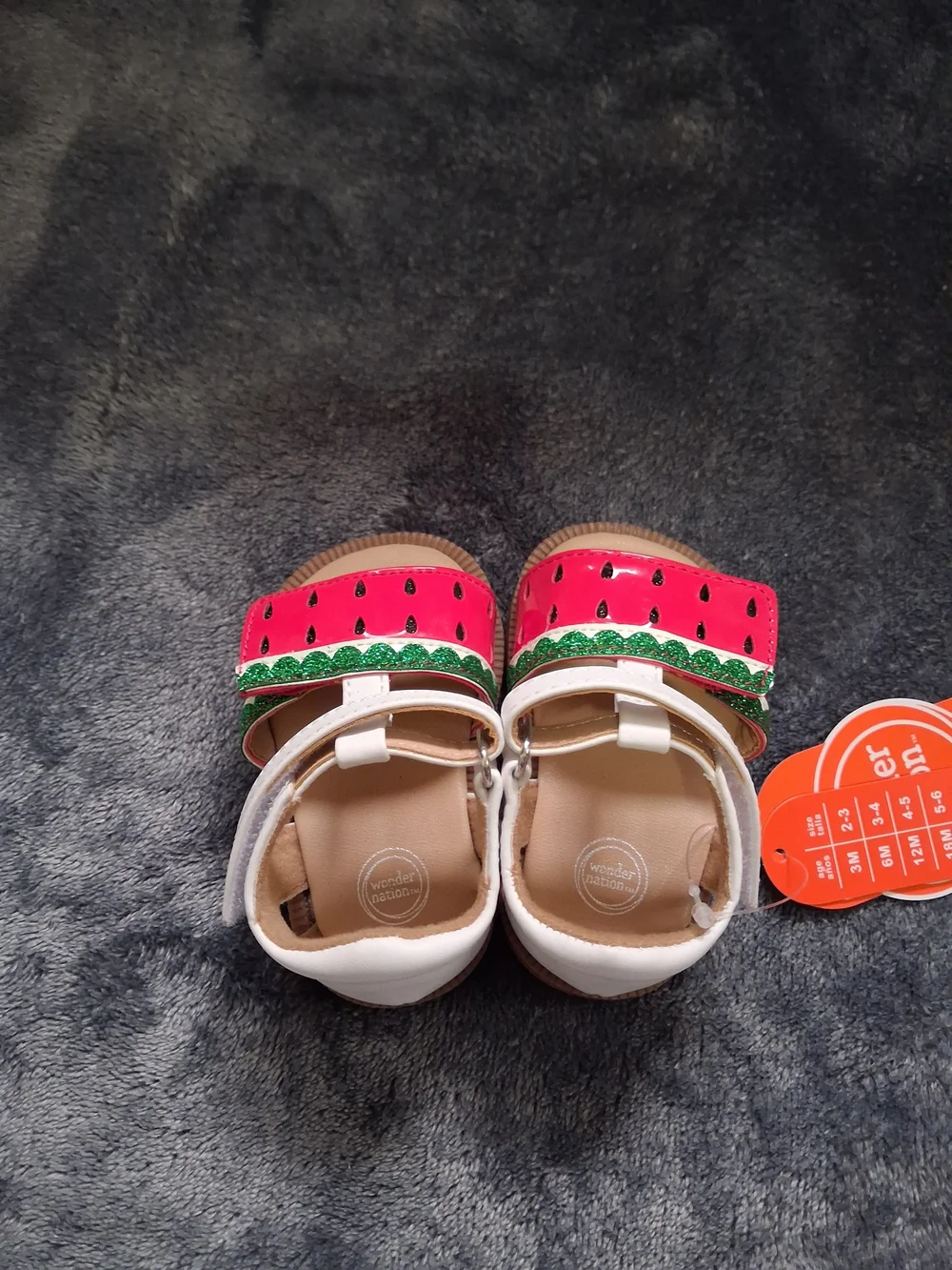 NWT Wonder Nation Fruit Watermelon Strappy Sandals Hook & Loop Red Girls Size 2